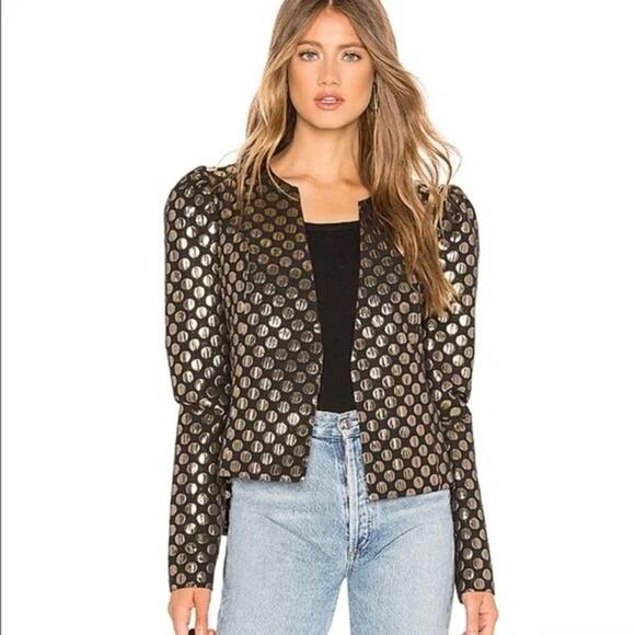 Lovers + Friends Pauline Jacket Cropped Black Metallic Gold Polka Dots Going Out - Picture 2 of 14